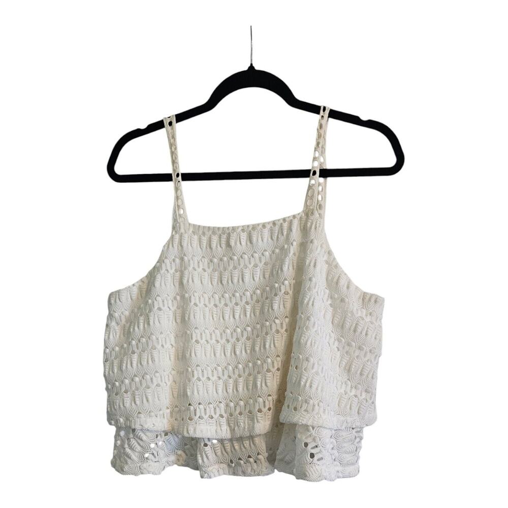 Moon River NWT Womens Size L White Camisole Tank Tiered Lace Lined